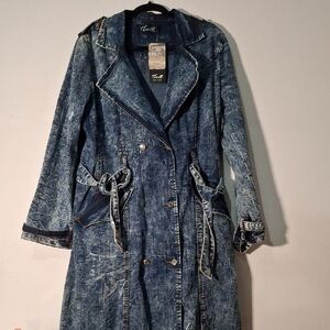 Thrilled Chic Blue Denim Trench Maxi Coat Women Size 1X